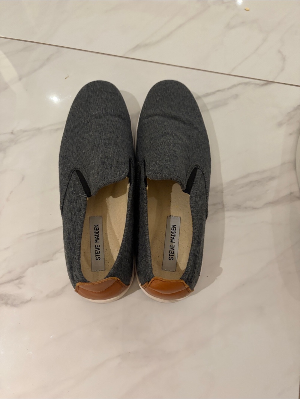 Steve Madden Gray Slip-On Loafers with Tan Heel Accent